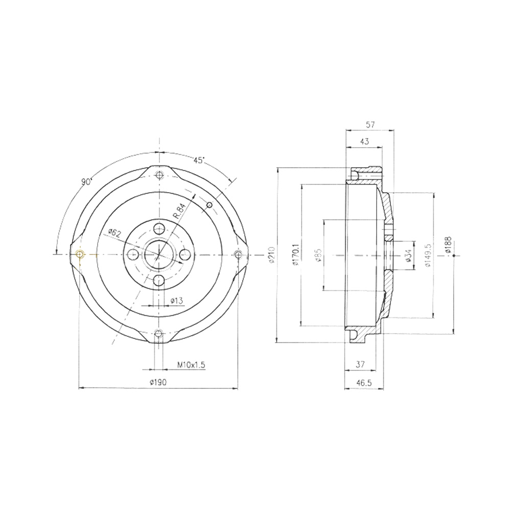 5257 Coppia Tamburi Freni Assale Posteriore per Fiat 500 - (BREMSI) - immagine 1